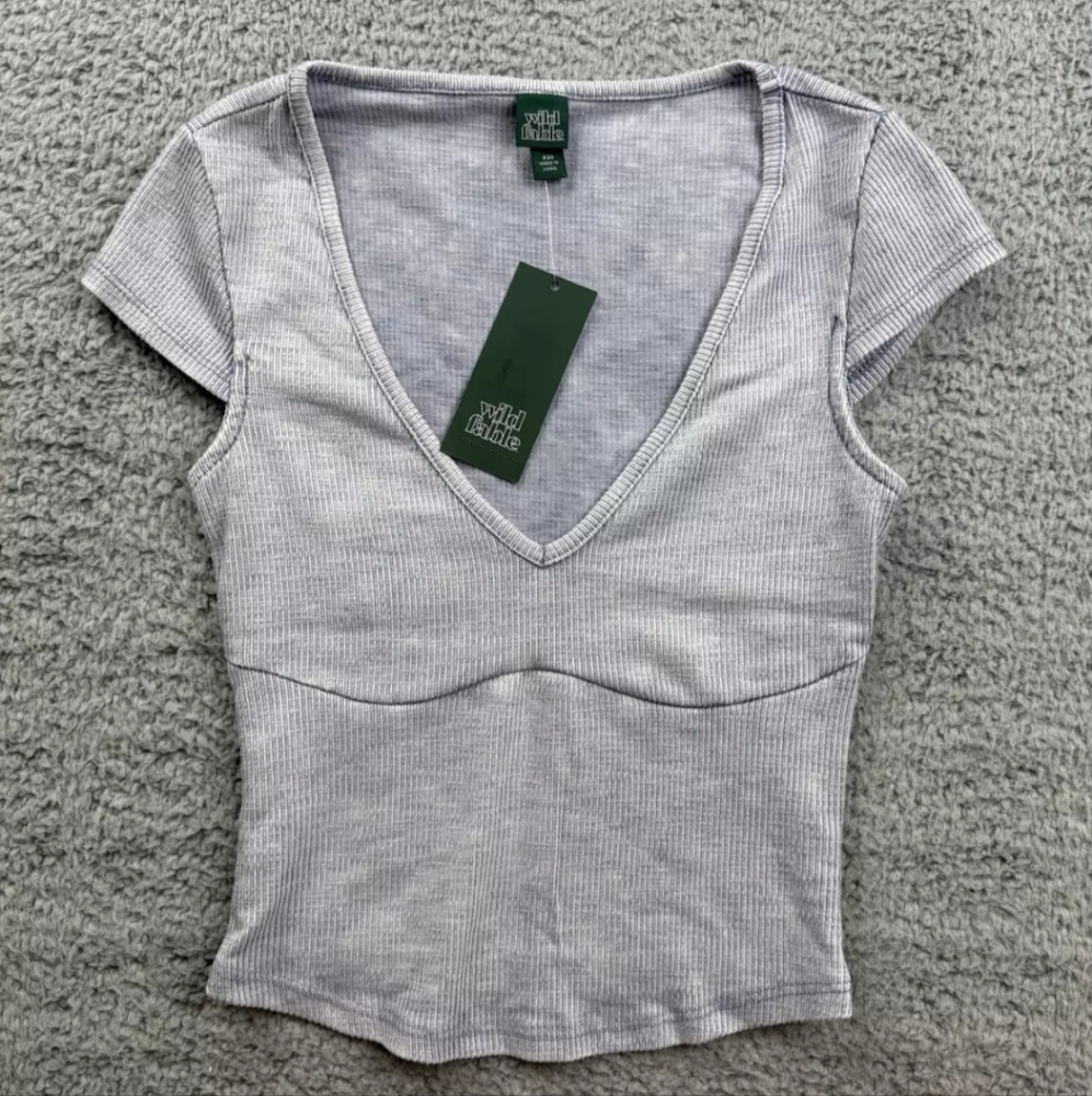 Wild fable Grsy Ribbed V-Neck Cropped Top